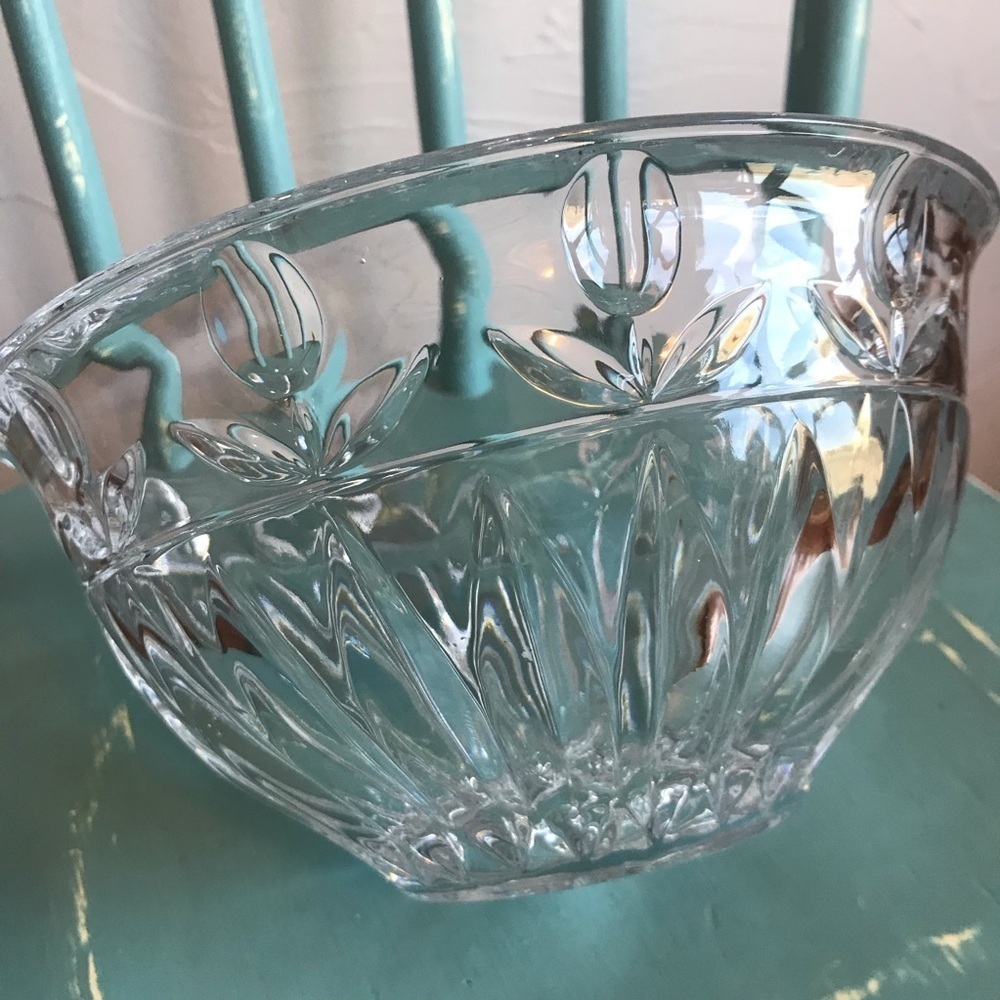 Block Clear Crystal Tulip Pattern hostess serving fruit salad bowl dessert dish